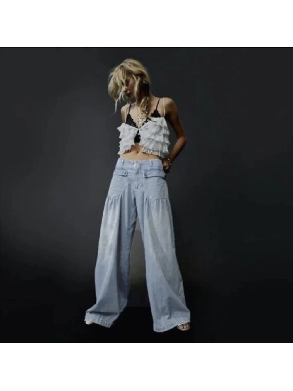 BiBi Washed Denim Wide Leg Pants Size S